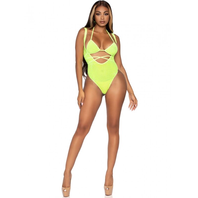 Leg Avenue – Bikini-Top und Straps-Body aus Strass-Mesh