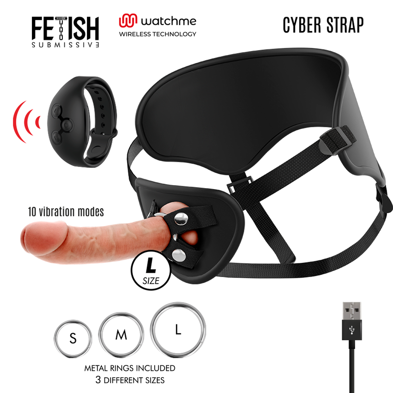 FETISH SUBMISSIVE Cyberstrap – Harness mit Dildo und WatchMe-Fernbedienung