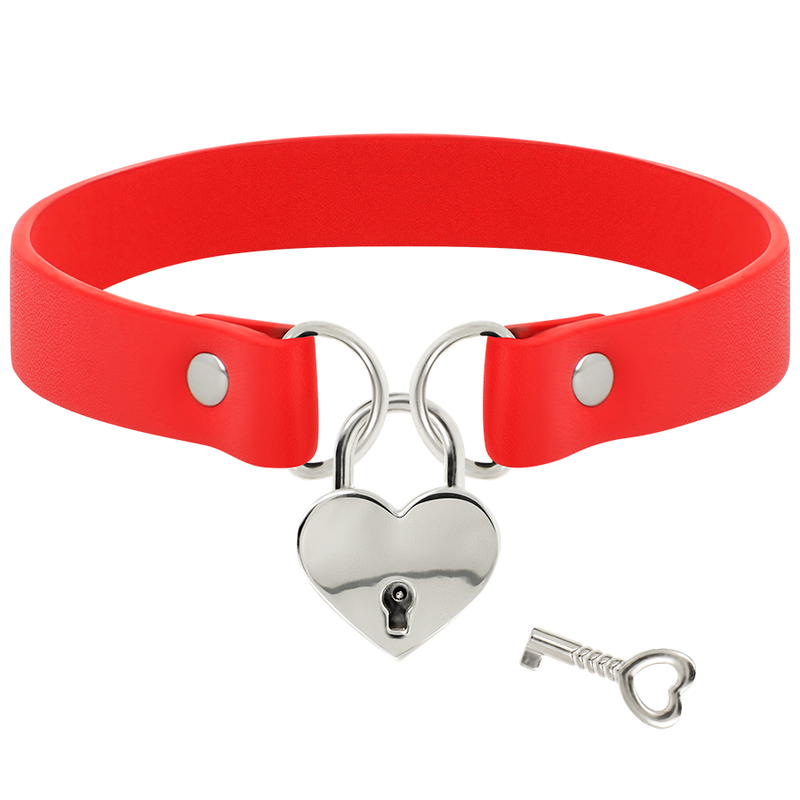 COQUETTE CHIC DESIRE – Collana in pelle vegana rossa con accessorio cuore con chiave