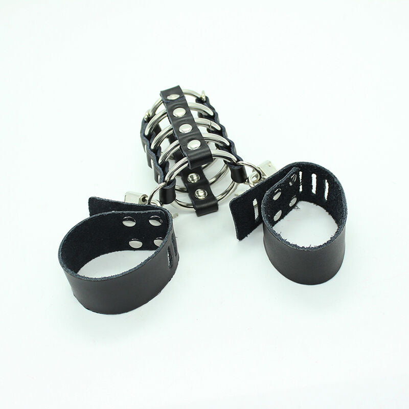 OHMAMA Fetish – Peniskäfig mit Metallringen und Lederriemen
