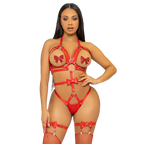 LEG AVENUE – KINK – IMBRACATURA CON O-RING CON BORCHIE TEDDY TAGLIA – ROSSO