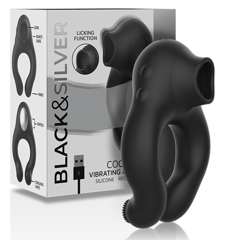 BLACK&SILVER – Vibrationsring aus Silikon mit 3 Motoren, wiederaufladbar, schwarz