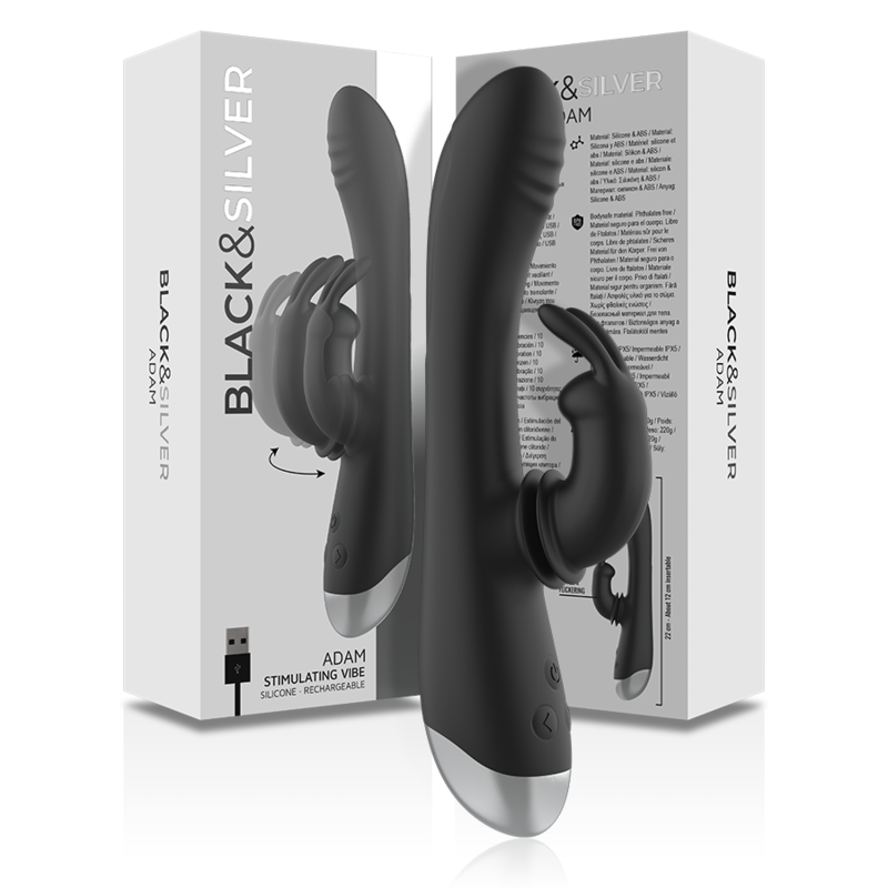 BLACK&SILVER Adam – Wiederaufladbarer Rabbit-Vibrator aus Silikon, schwarz