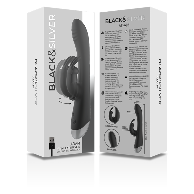 BLACK&SILVER Adam – Wiederaufladbarer Rabbit-Vibrator aus Silikon, schwarz