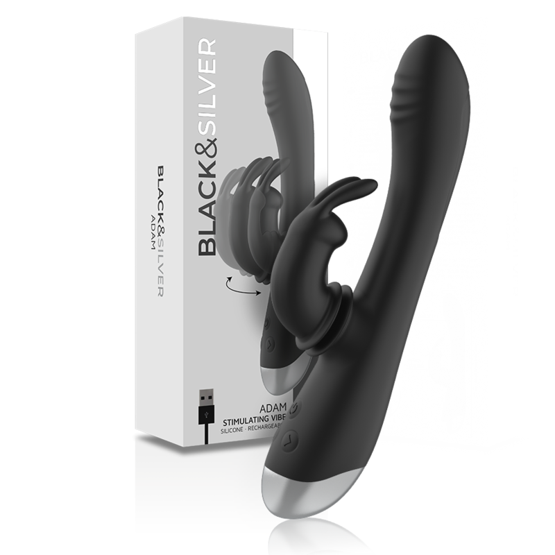 BLACK&SILVER Adam – Wiederaufladbarer Rabbit-Vibrator aus Silikon, schwarz