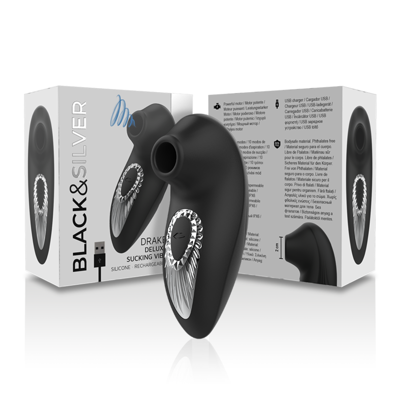 BLACK&SILVER – DRAKE DELUXE SUCKING VIBE RECHARGEABLE SILICONE BLACK
