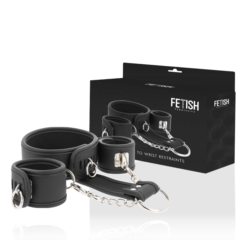 FETISH SUBMISSIVE Halsband & Handschellen-Set – mit Metallgliederkette, Neopren-Futter