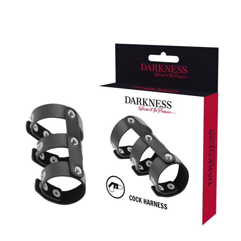 DARKNESS BONDAGE – Verstellbarer Doppel-Penis- und Hodenring aus Kunstleder