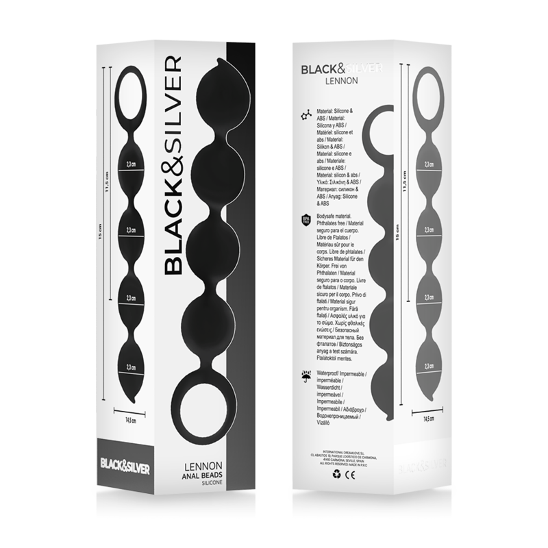 BLACK&SILVER Lennon – Analkugelkette mit 4 Silikonkugeln, 15 cm