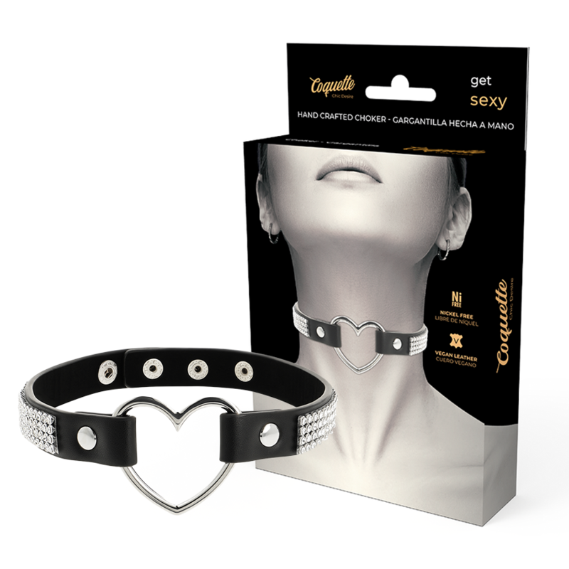 COQUETTE CHIC DESIRE – Choker aus veganem Leder mit Herz-Anhänger, verstellbar
