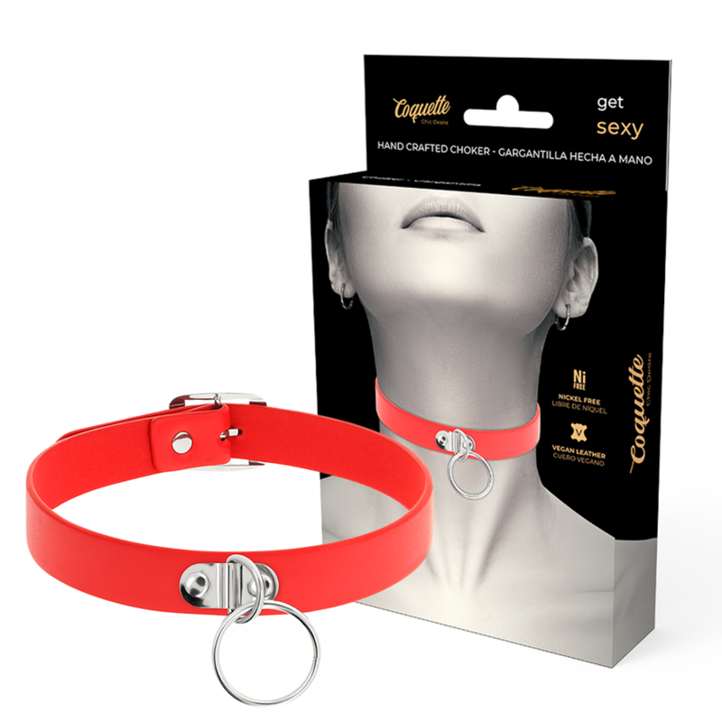 COQUETTE CHIC DESIRE – Collana in pelle vegana rossa accessorio fetish donna