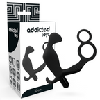 ADDICTED TOYS – Analplug mit doppeltem Penisring und Hodenring, schwarz