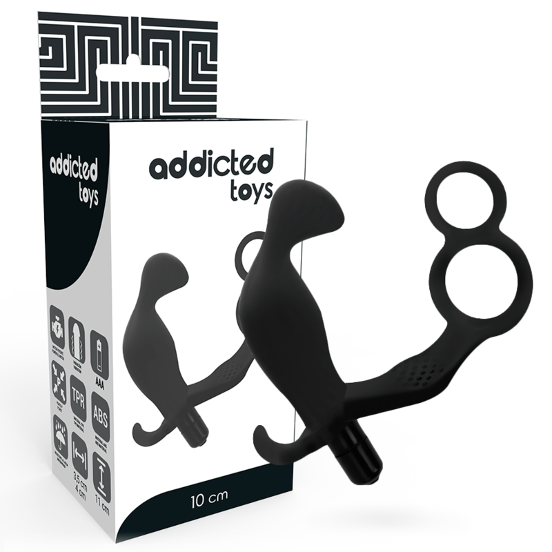 ADDICTED TOYS – Plug anale con doppio anello per pene e testicoli neri