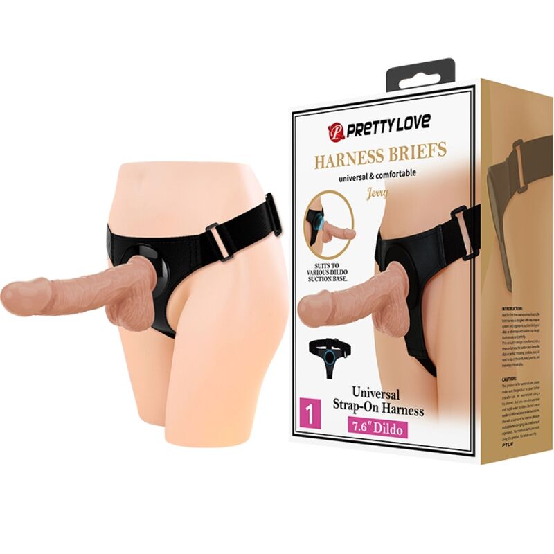 PRETTY LOVE – HARNESS BRIEFS UNIVERSAL HARNESS WITH DILDO JERRY 21.8 CM NATURAL