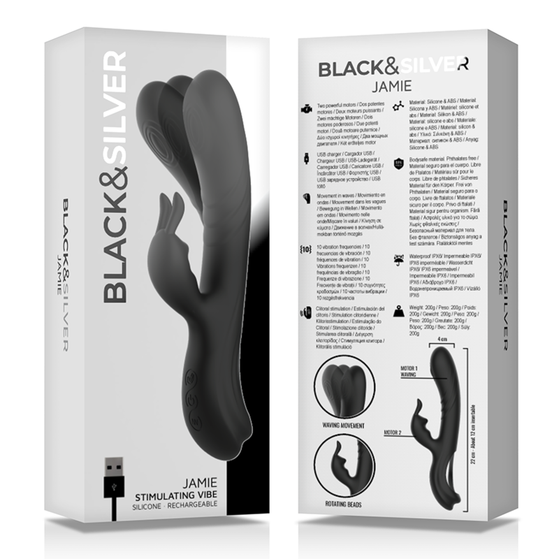 BLACK&SILVER Jamie – Wiederaufladbarer Rabbit-Stimulator aus Silikon, schwarz