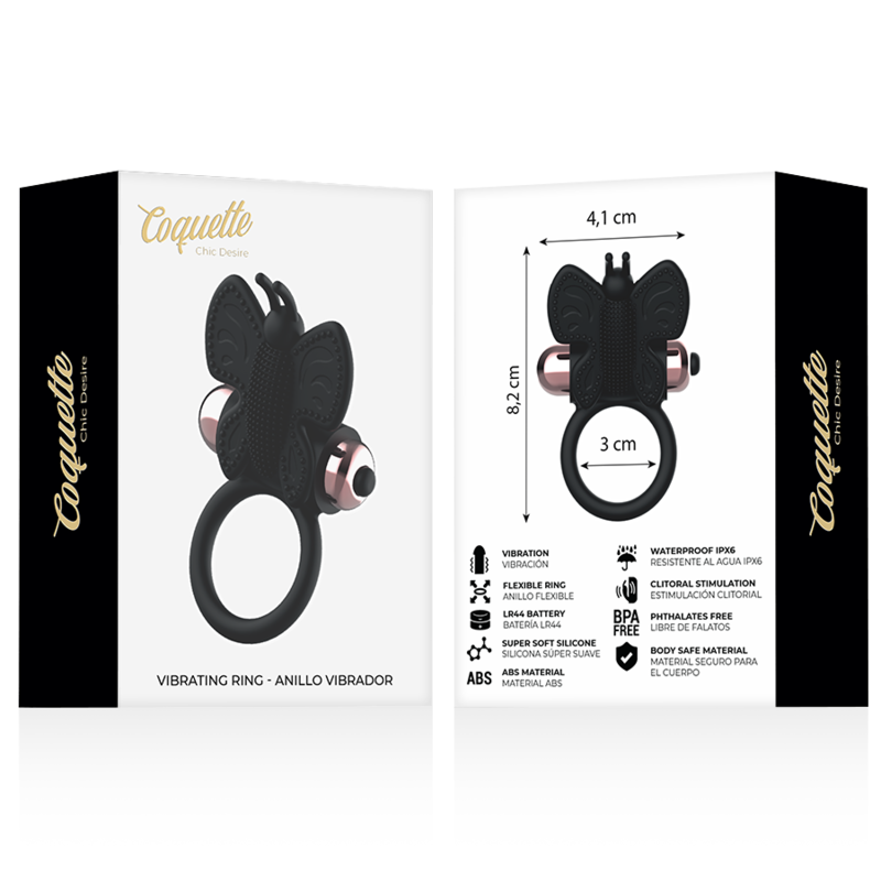 COQUETTE Chic Desire Schmetterling – Vibrationsring, Schwarz/Gold