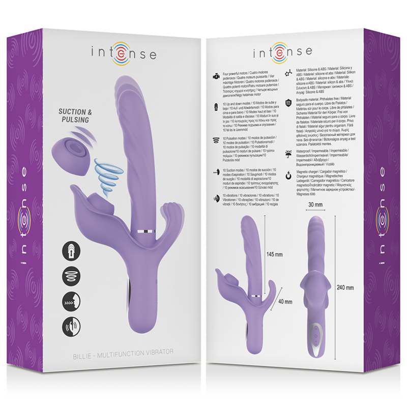 INTENSE – BILLIE MULTIFUNCTIONAL RECHARGEABLE SUCTION VIBRATOR WITH PURPLE PUSH BUTTON