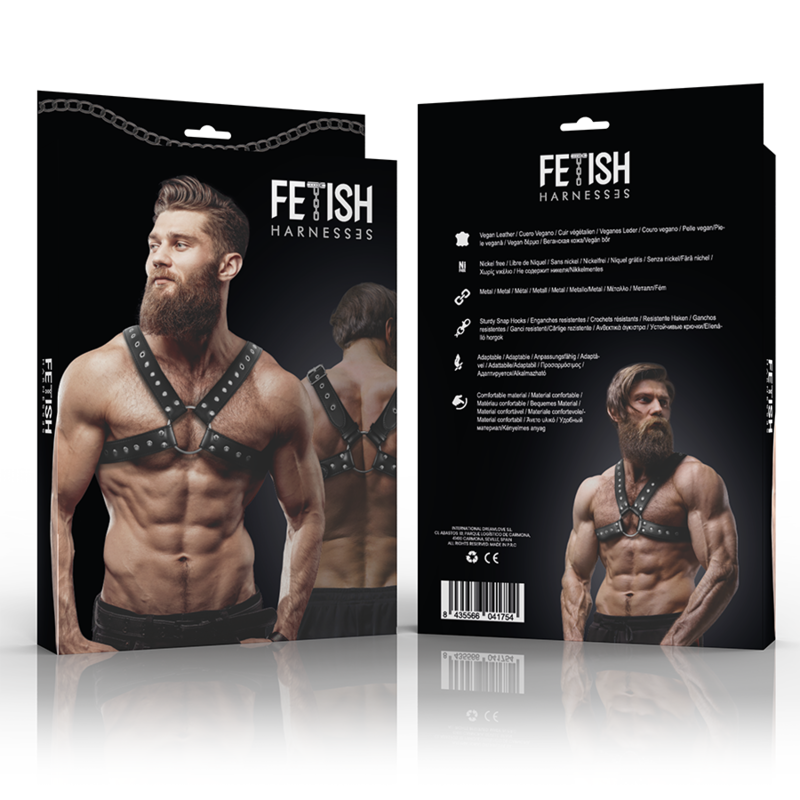 FETISH SUBMISSIVE ATTITUDE – HARNAIS DE POITRINE CROISÉ EN ÉCO-CUIR POUR HOMMES AVEC CLOUS