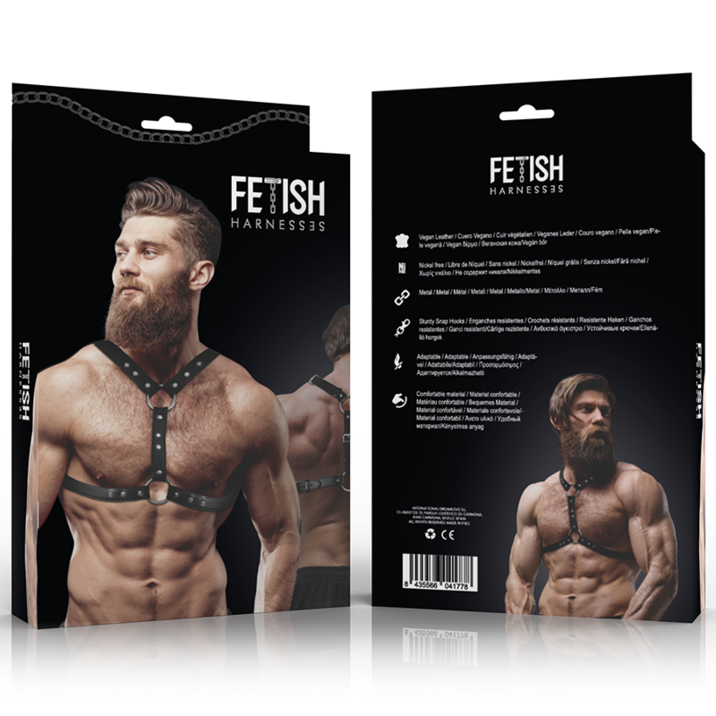 FETISH SUBMISSIVE ATTITUDE – Brustharness aus Ökoleder mit doppelter Riemenführung und Nieten