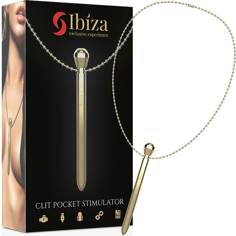 Ibiza Pocket – Clitoral stimulator with chain, gold, 12 vibration modes