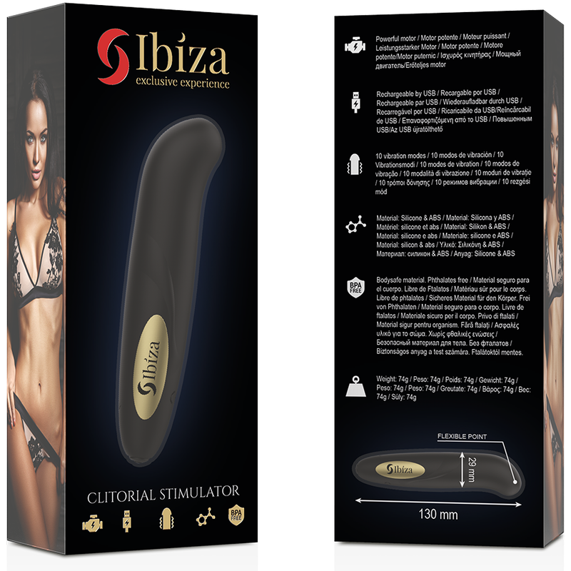 Ibiza – Clitoral stimulator, gold, 10 vibration modes, 13 × 2.9 cm