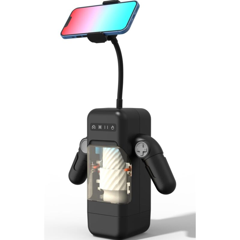 GAME CUP – MASTURBATEUR À VIBRATION DE POUSSÉE AVEC FONCTION CHAUFFANTE ET SUPPORT MOBILE – NOIR