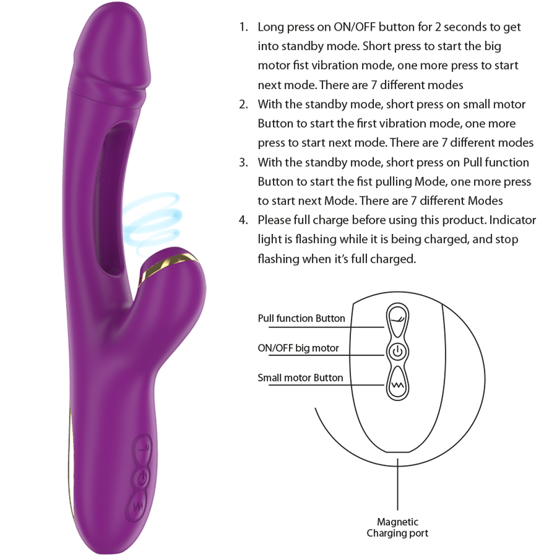 INTENSE – ATENEO RECHARGEABLE MULTIFUNCTION VIBRATOR 7 VIBRATIONS WITH OSCILLATING TONGUE AND PURPLE SUCTION