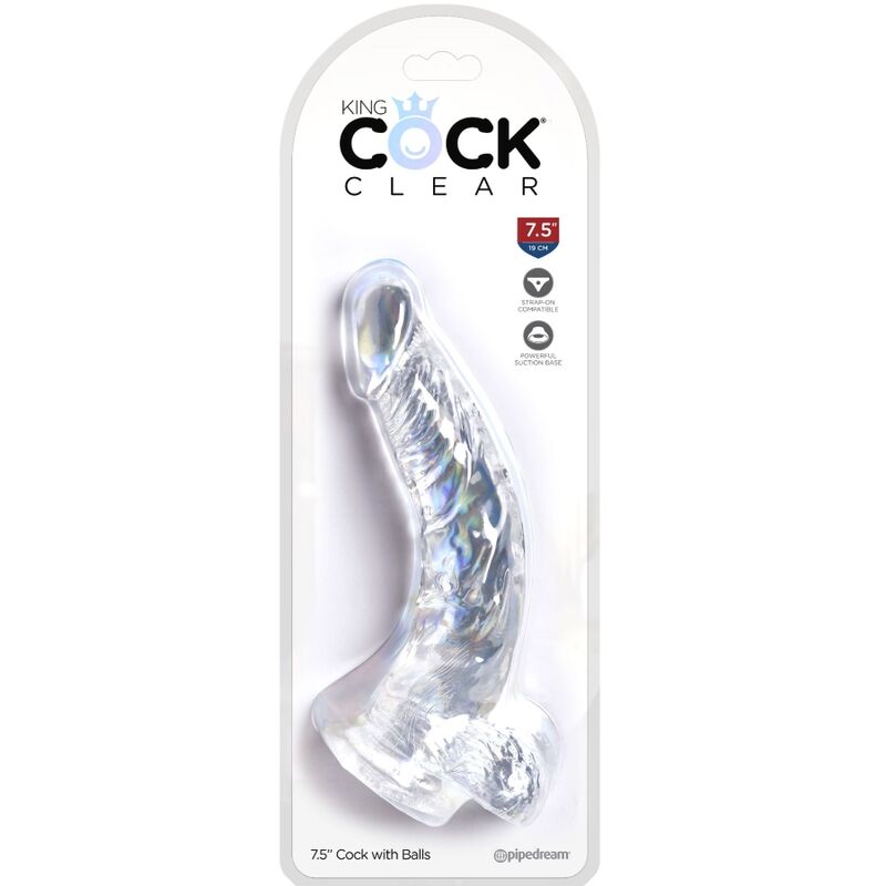 KING COCK Clear – Realistisch gebogener Dildo mit Hoden, 16,5 cm, transparent