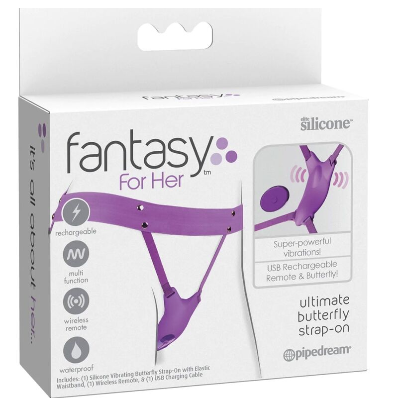 FANTASY FOR HER – BUTTERFLY HARNESS, VIBRATING RECHARGEABLE & REMOTE CONTROL PURPLE