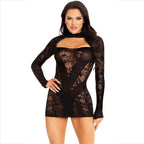 LEG AVENUE – MINI DRESS WITH LACE LONG SLEEVE BLACK