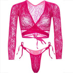 LEG AVENUE Spitzen-Crop-Top mit Tanga, pink