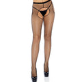 LEG AVENUE Schwarze Netzstrumpfhose mit Strumpfgürtel, ohne Schritt
