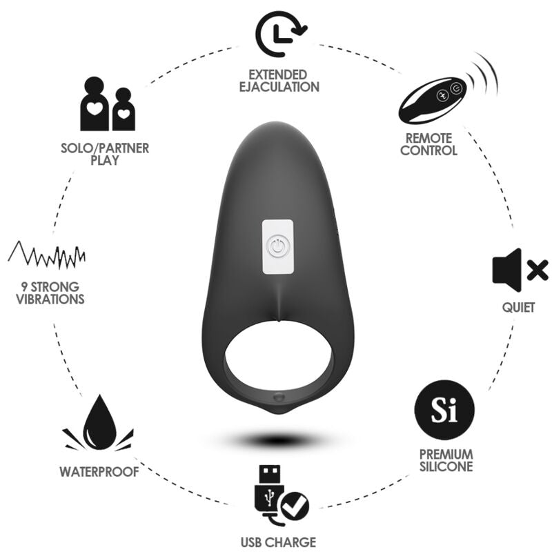 ARMONY – SHARK VIBRATOR RING FOR COUPLES REMOTE CONTROL BLACK