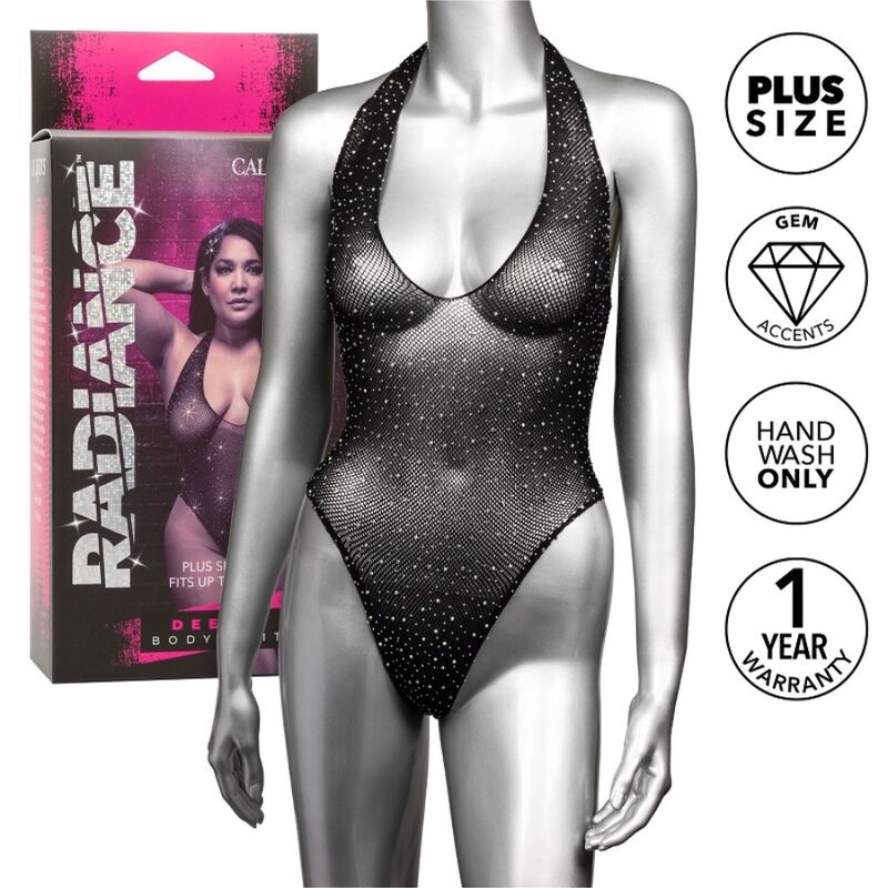 CALEXOTICS Radiance – Deep V-neck rhinestone bodysuit