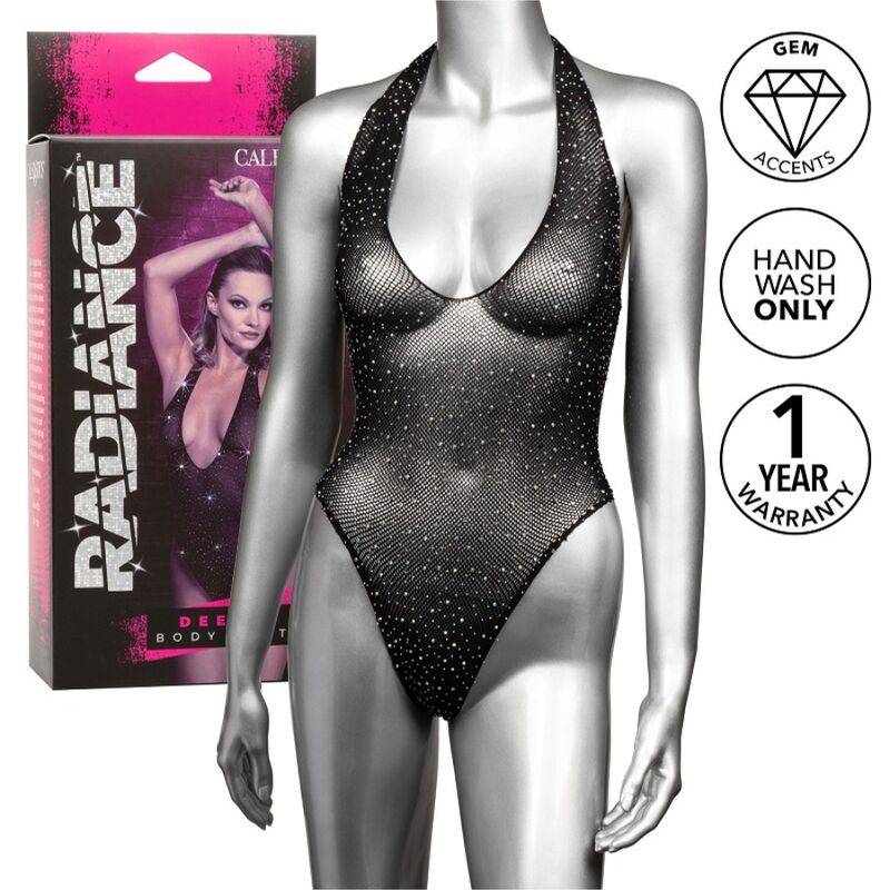 CALEXOTICS Radiance – Deep V-neck rhinestone bodysuit