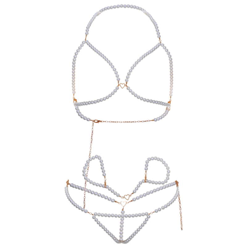 LEG AVENUE 3-teiliges Perlen-Set: BH, Tanga und Armbänder