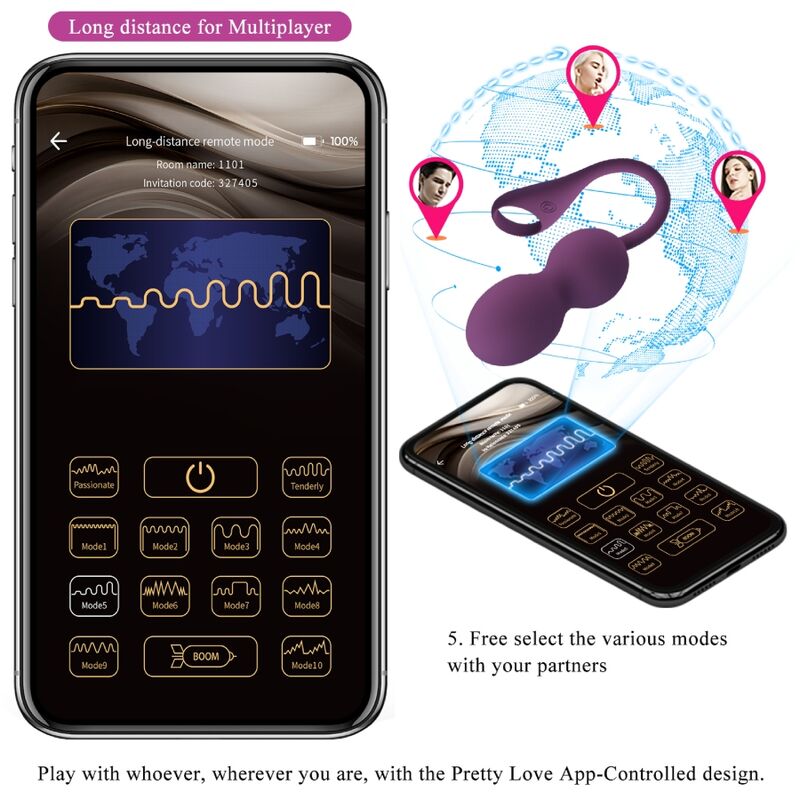 PRETTY LOVE Elvira – Vibrierende Kegelkugeln mit App, lila