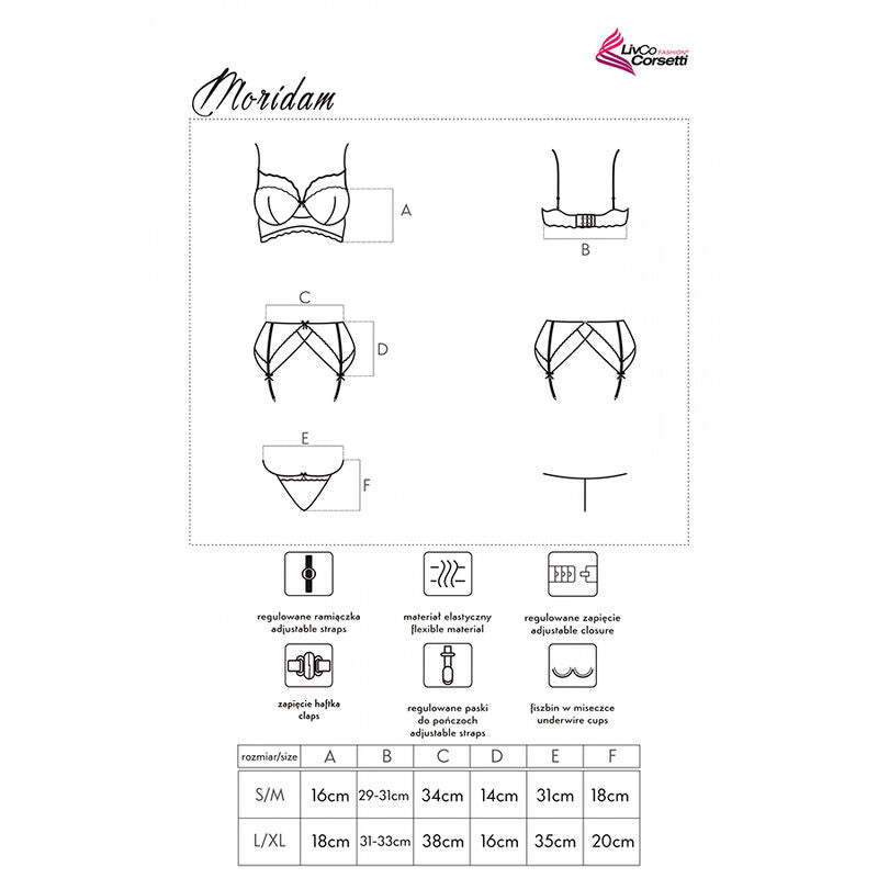 LIVCO CORSETTI Moridam – Set: BH, Strumpfgürtel und Höschen, schwarz, L/XL