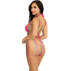 Leg Avenue – Set aus Tanktop und Shorts im Fischnetz-Look, mehrfarbig