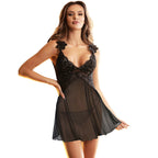 SUBBLIME – Babydoll aus Tüll mit Spitze und Blumendetail, Schwarz