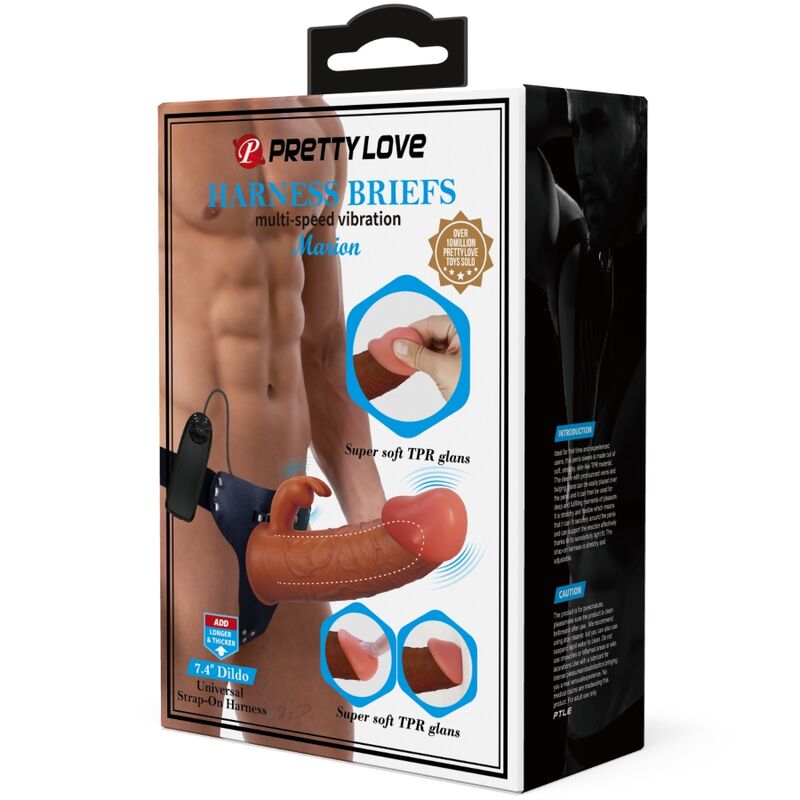 PRETTY LOVE – MARION HARNESS UNIVERSAL BRIEFS WITH VIBRATION DILDO 19 CM BROWN