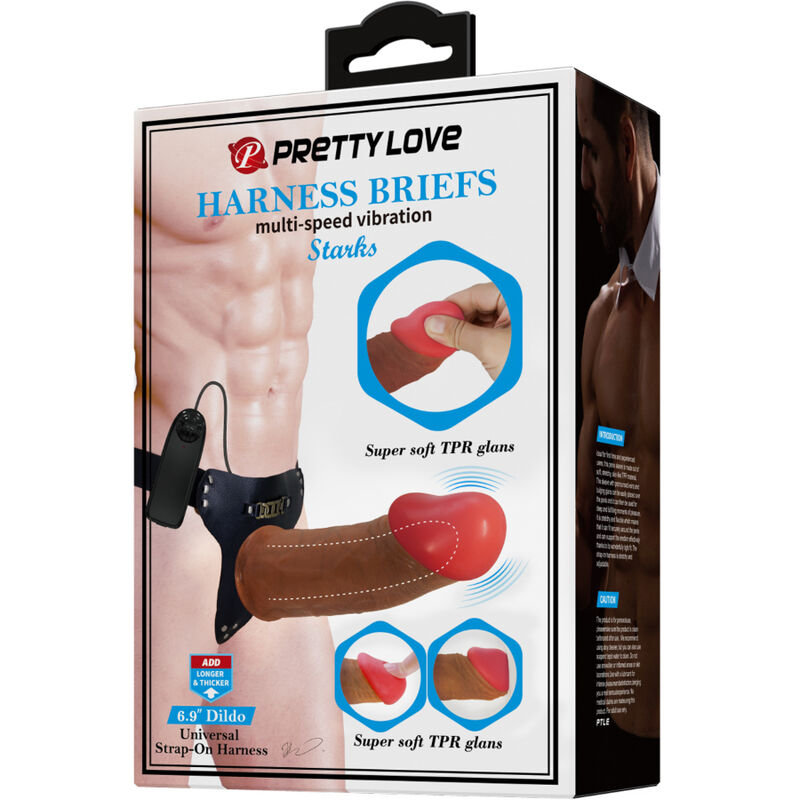 PRETTY LOVE – STARKS SLIP HARNAIS DILDO VIBRANT MULTI-VITESSES 17,5 CM MARRON CLAIR