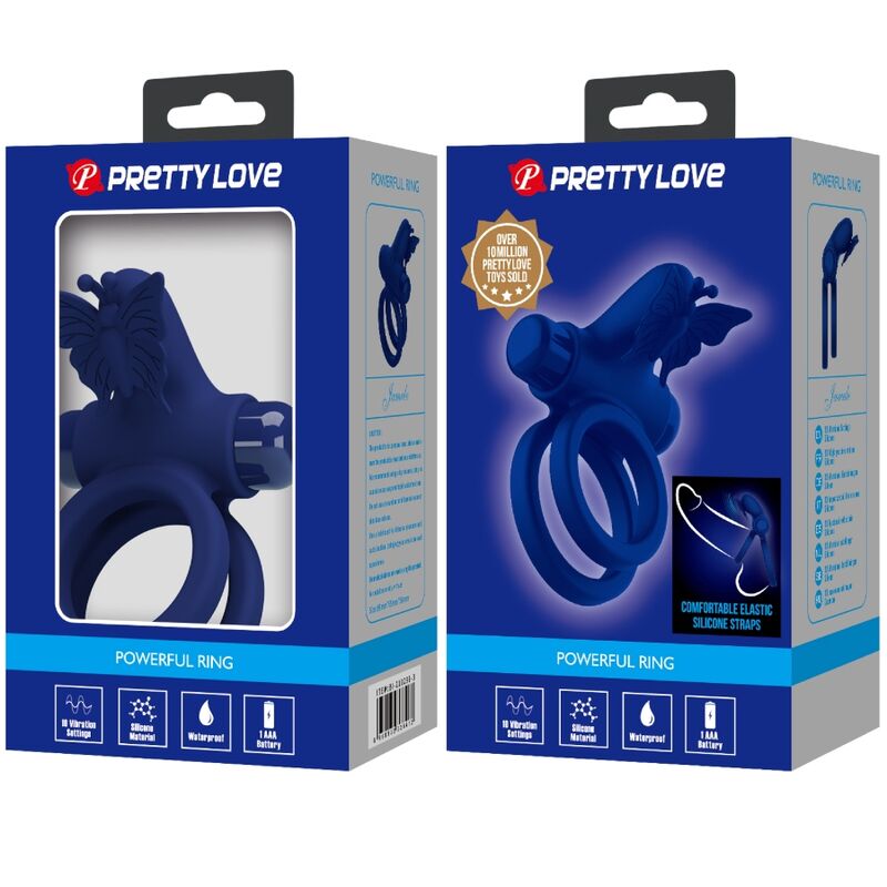 PRETTY LOVE – JAMELE DOPPIO ANELLO CON VIBRAZIONE E STIMOLATORE FARFALLA BLU