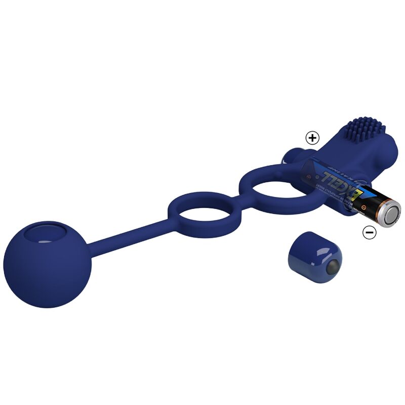 PRETTY LOVE – Remington Doppelvibrationsring mit Klitoris-Kugel, Blau
