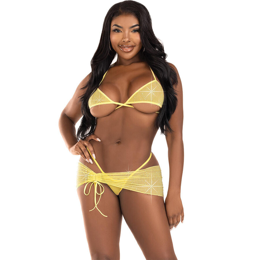 Leg Avenue – Ensemble de lingerie trois pièces, jaune