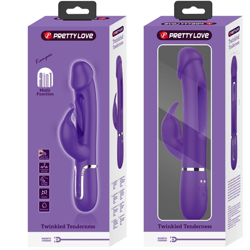 PRETTY LOVE – VIBRATORE MULTIFUNZIONE KAMPAS RABBIT 3 IN 1 CON LINGUA VIOLA