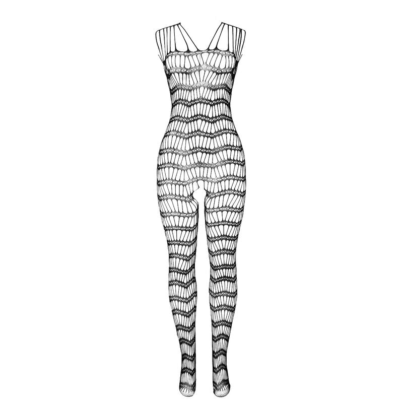 SUBBLIME – Schrittfreies Netz-Bodystocking mit Schulterträgern in Schwarz, Einheitsgrösse