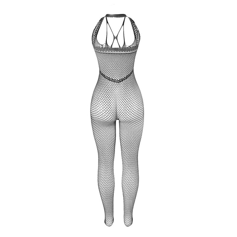 SUBBLIME – Langes Netz-Bodystocking mit Riemen auf Brust und Rücken in Schwarz, Einheitsgrösse