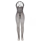 SUBBLIME – Langes Netz-Bodystocking mit Riemen auf Brust und Rücken in Schwarz, Einheitsgrösse