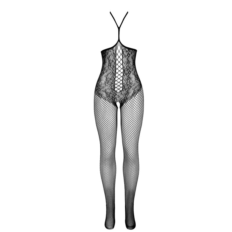 SUBBLIME – Offenes Netz-Bodystocking mit Neckholder in Schwarz, Einheitsgrösse